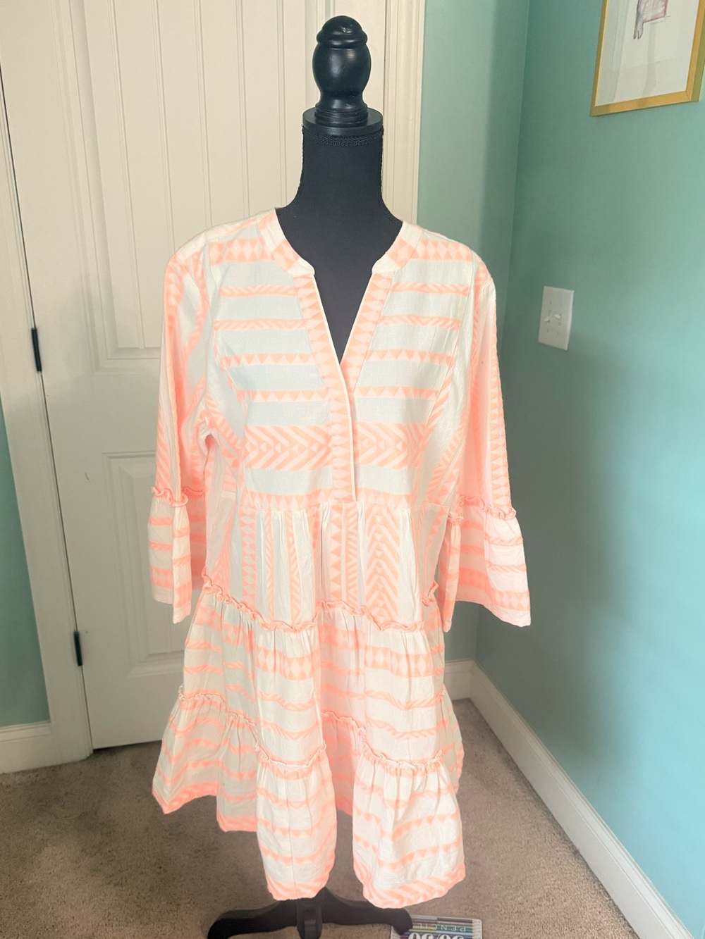 Lands’ End Gauze Tiered Dress - Neon Coral - XL